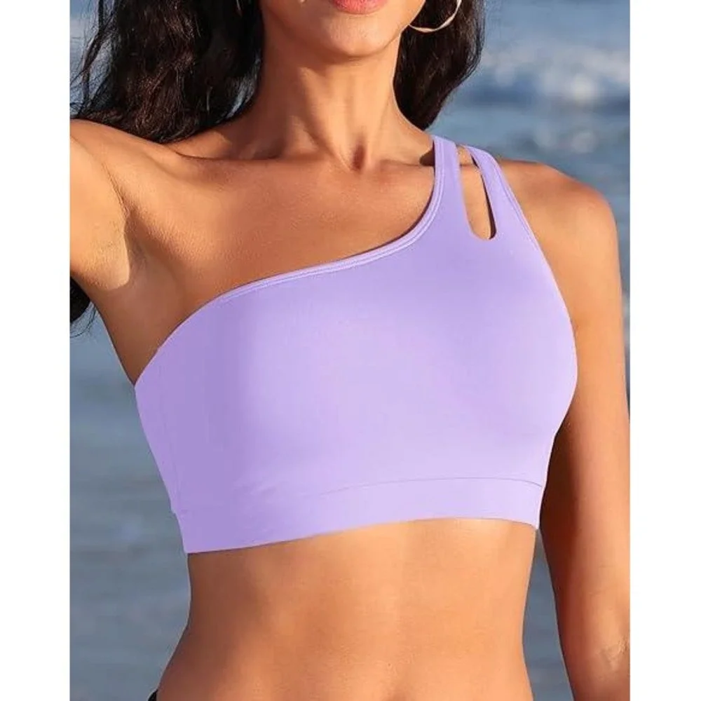 MSRP $26 Talisea Women's M Lavender One‎ Shoulder Bikini Top - Keyhole Swim Tops
